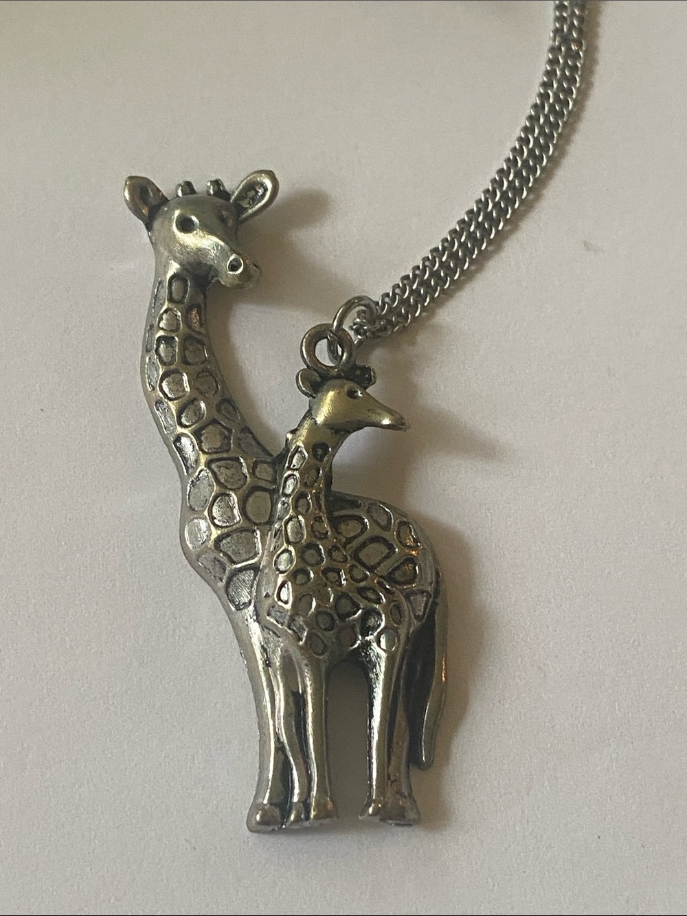 Vintage Silver Giraffe Mother & Calf Pendant Necklace